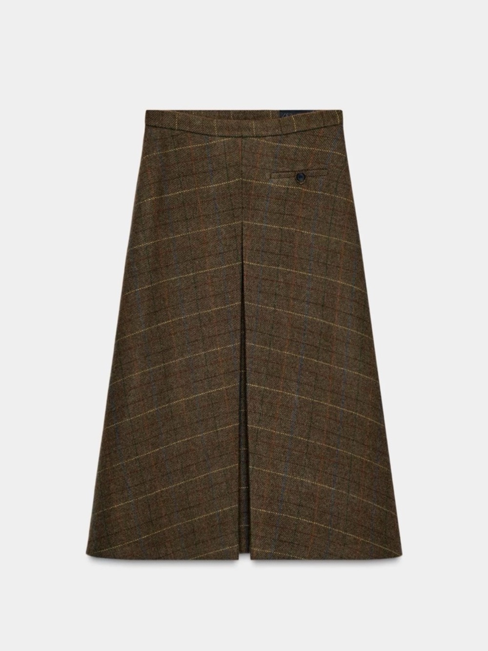 Zara Taupe Plaid A-Line Midi Skirt